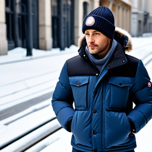 Home 20 Moncler Padded Cap**
"A stylish individual wearing a Moncler padded cap, fully clothed in a casual winter outfit (jeans and jacket), standing outdoors in a snowy urban setting. Safe for work, appropriate content, professional, perfect anatomy, natural proportions, well-formed hands, proper finger count, high-quality image, family-friendly, fully clothed, modest clothing."
**
